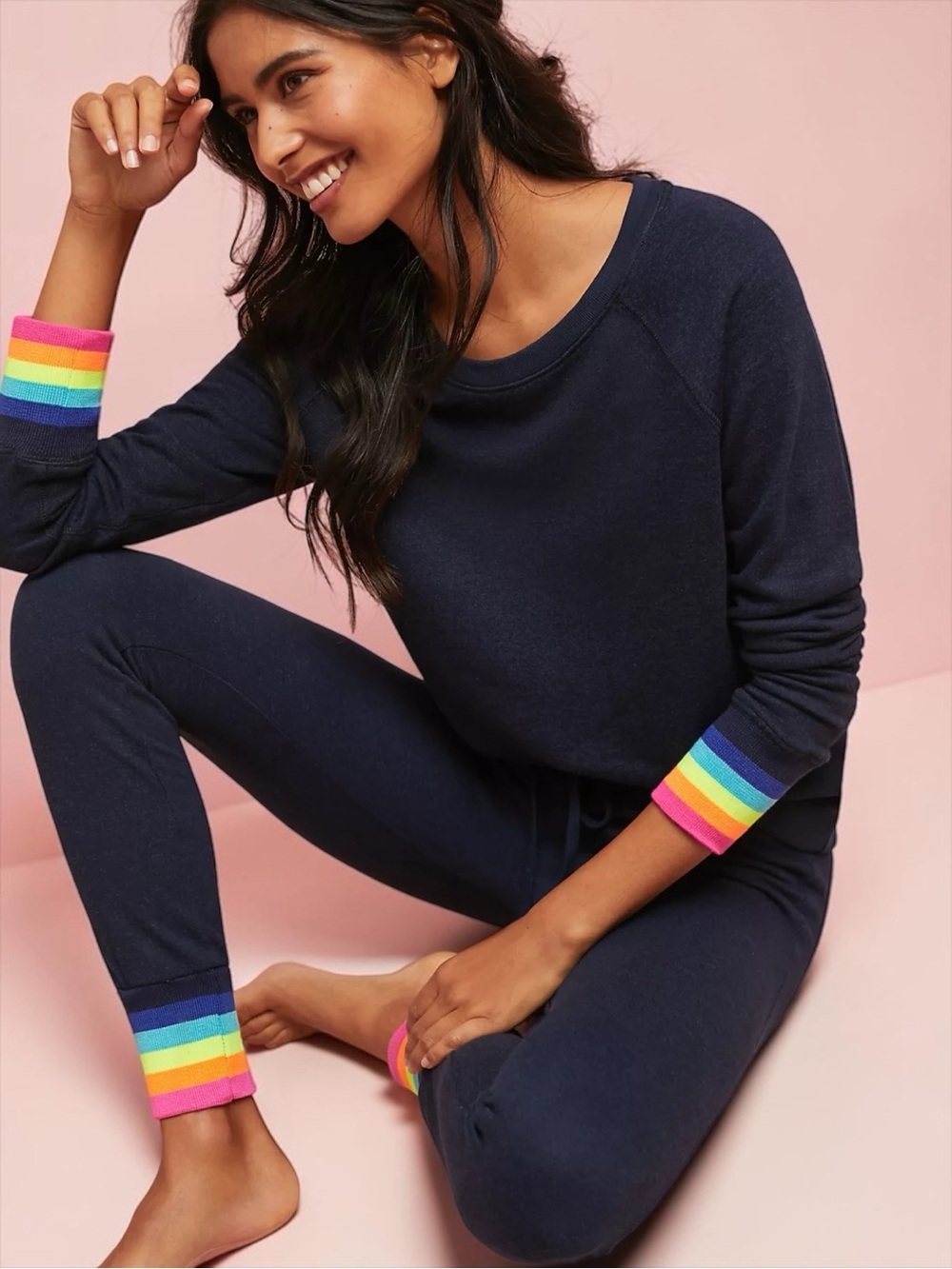 Anthropologie Sundry Women’s Rainbow-Trimmed Sweat Set In Midnight Size 1
